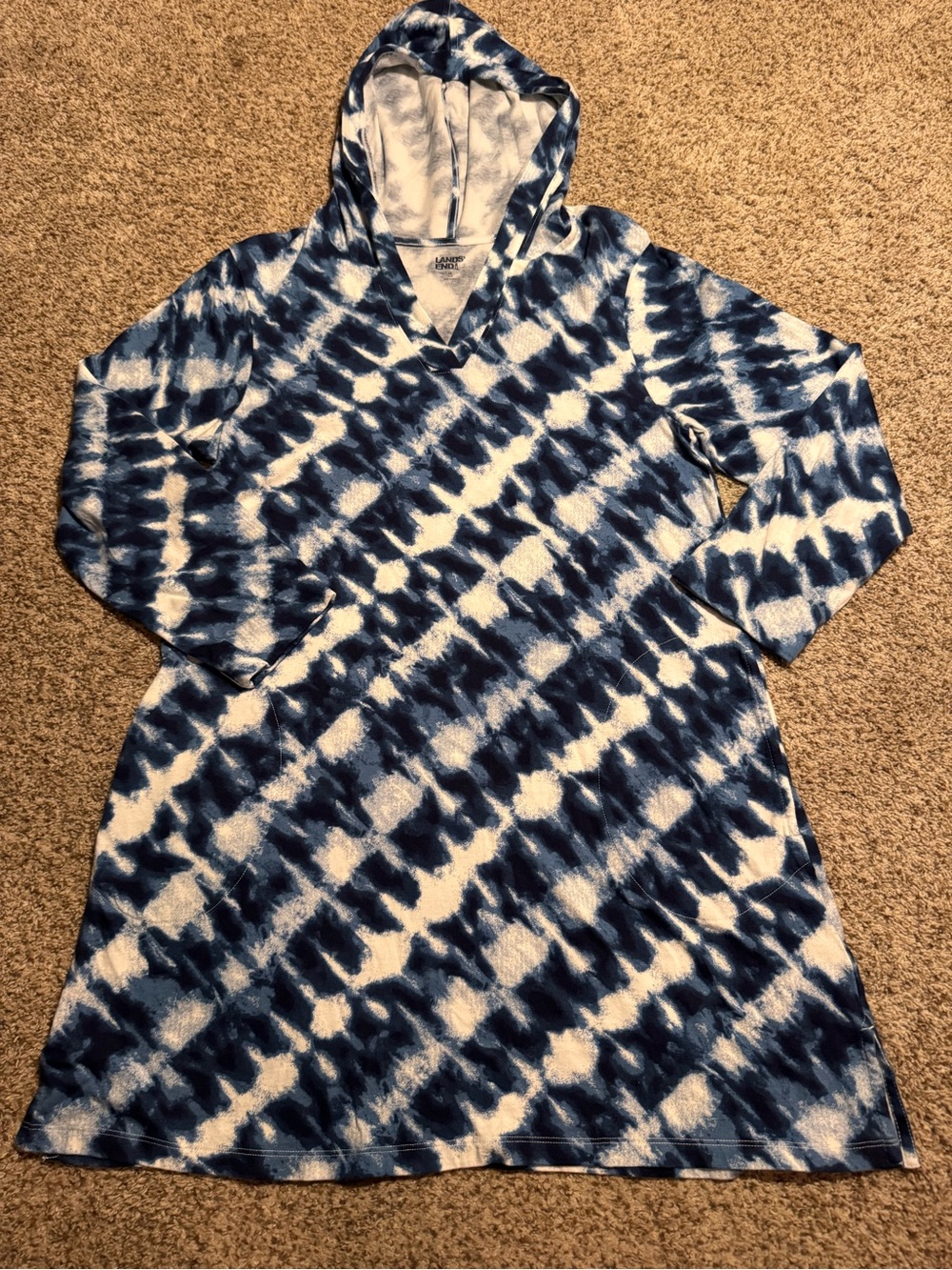 Lands End Blue Tie-Dye Hooded Women’s Swim Coverup Dress - M